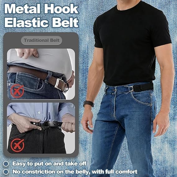 Adjustable Elastic Waist Belt with Metal Hooks